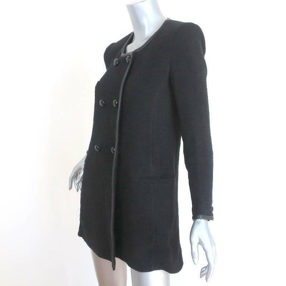 Isabel Marant Double Breasted Jacket Black Leather-Trim Herringbone Size 38 - Picture 3 of 9